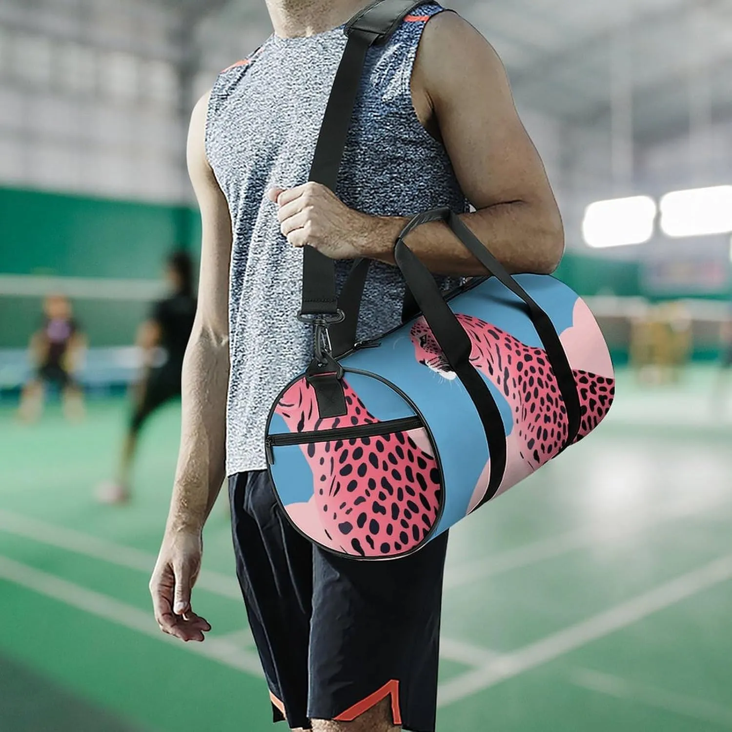 Travel Duffel Bag for Men And Women,Peach Style Cheetah Waterproof Sports Fitness Bag Portable Travel Duffel Bag, 17.7in/9in/9in