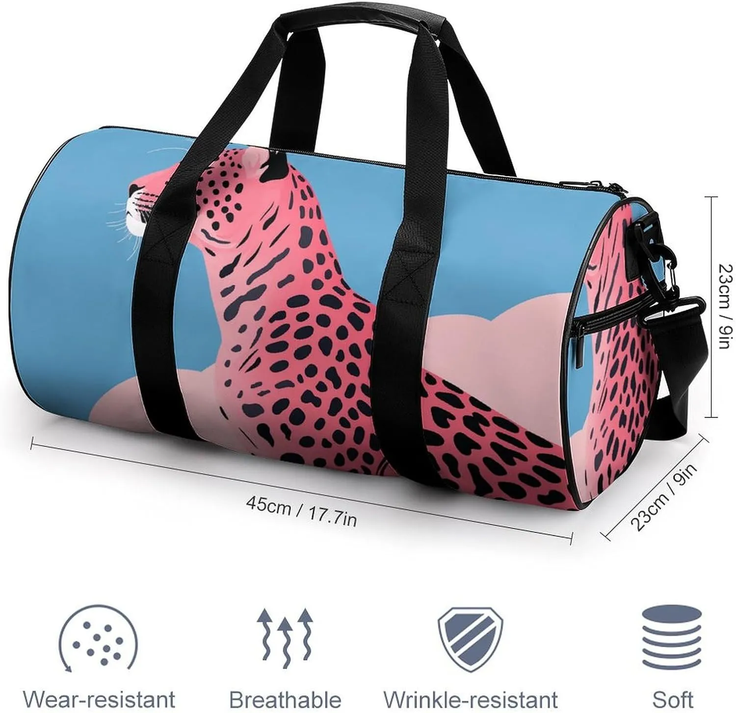 Travel Duffel Bag for Men And Women,Peach Style Cheetah Waterproof Sports Fitness Bag Portable Travel Duffel Bag, 17.7in/9in/9in