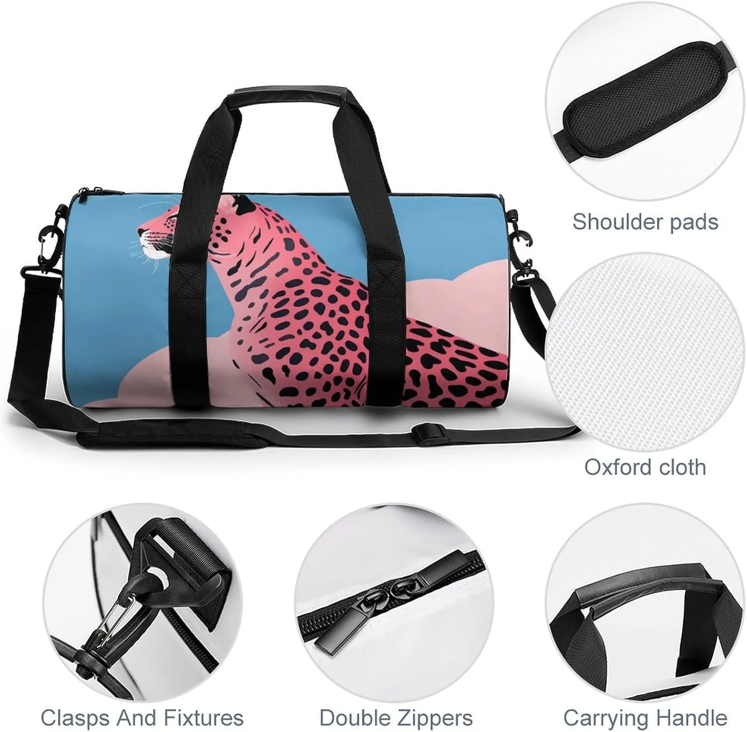 Travel Duffel Bag for Men And Women,Peach Style Cheetah Waterproof Sports Fitness Bag Portable Travel Duffel Bag, 17.7in/9in/9in