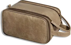 Travel Toiletry Bag for Women Men, Large Travel Toiletry Organizer Makeup Bag, Hanging Cosmetic Bag dopp kit Leather skin care Waterproof Shaving Bag for Toiletries Accessories (brown)