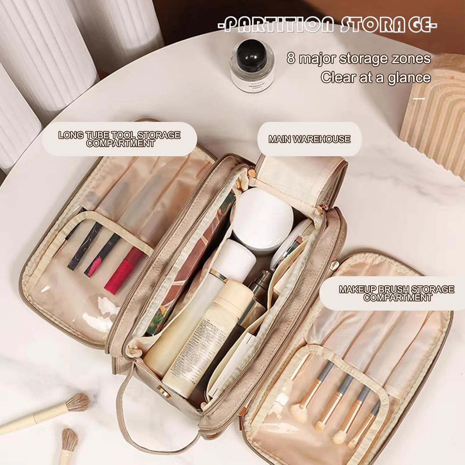 Travel Toiletry Bag for Women Men, Large Travel Toiletry Organizer Makeup Bag, Hanging Cosmetic Bag dopp kit Leather skin care Waterproof Shaving Bag for Toiletries Accessories (brown)