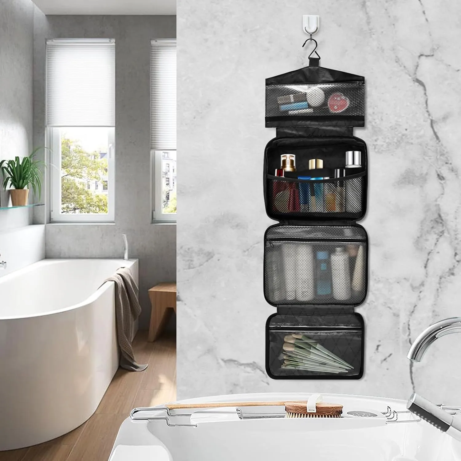 Travel Toiletry Bag Hanging Cosmetic Bag Compact Toiletry Bag with Large Capacity for Women Medium Brown Plants