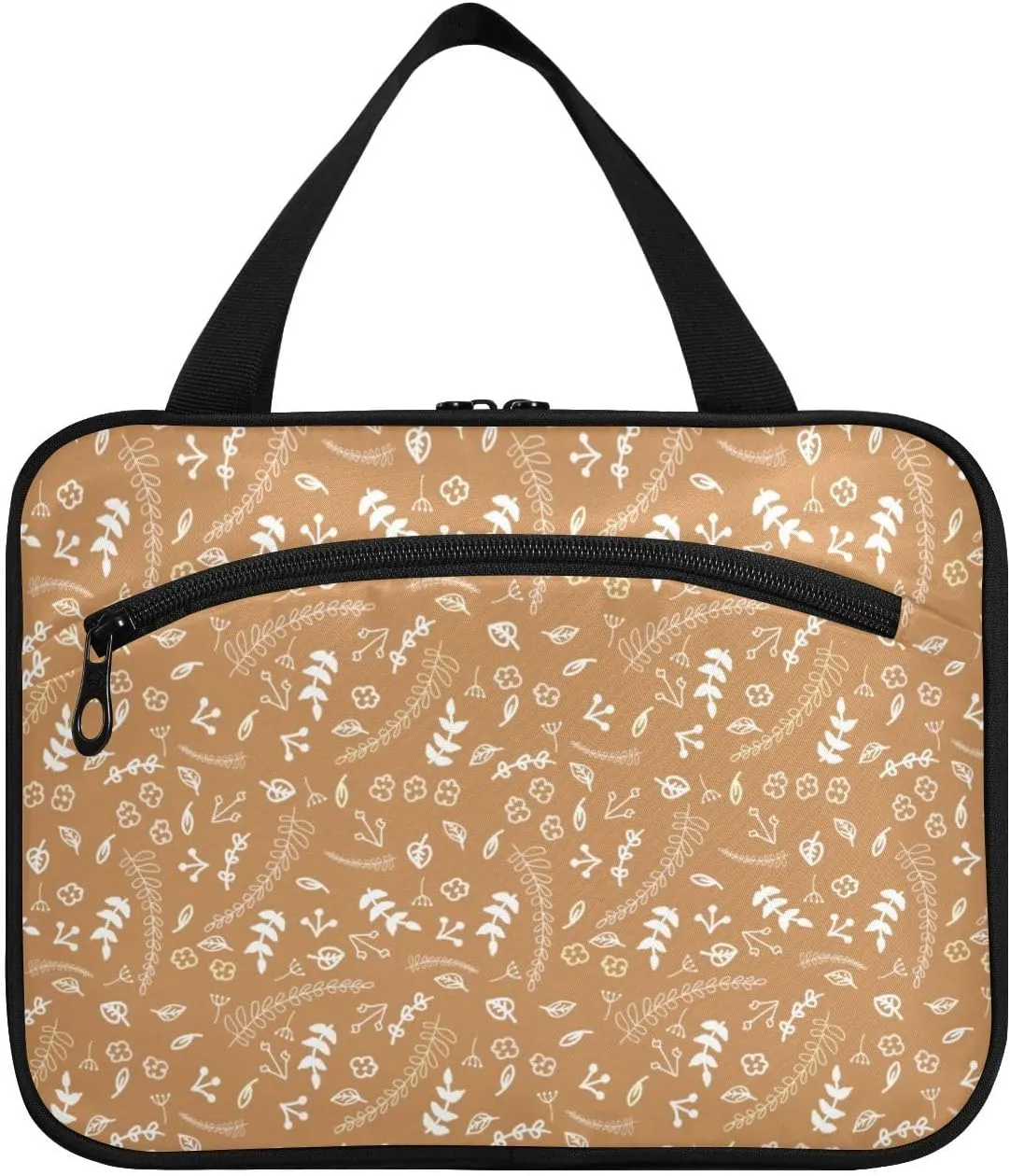 Travel Toiletry Bag Hanging Cosmetic Bag Compact Toiletry Bag with Large Capacity for Women Medium Brown Plants