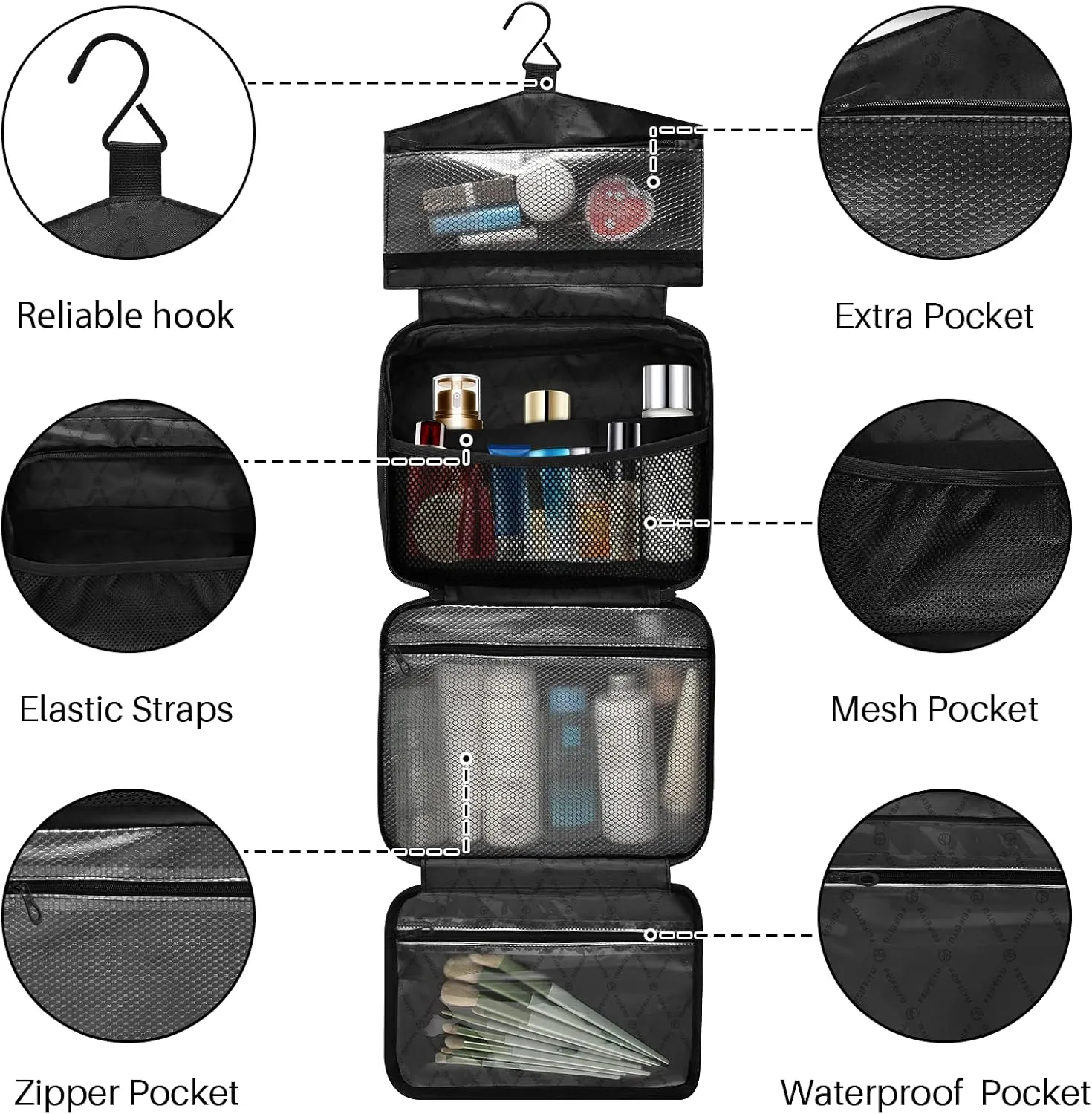 Travel Toiletry Bag Hanging Cosmetic Bag Compact Toiletry Bag with Large Capacity for Women Medium Brown Plants