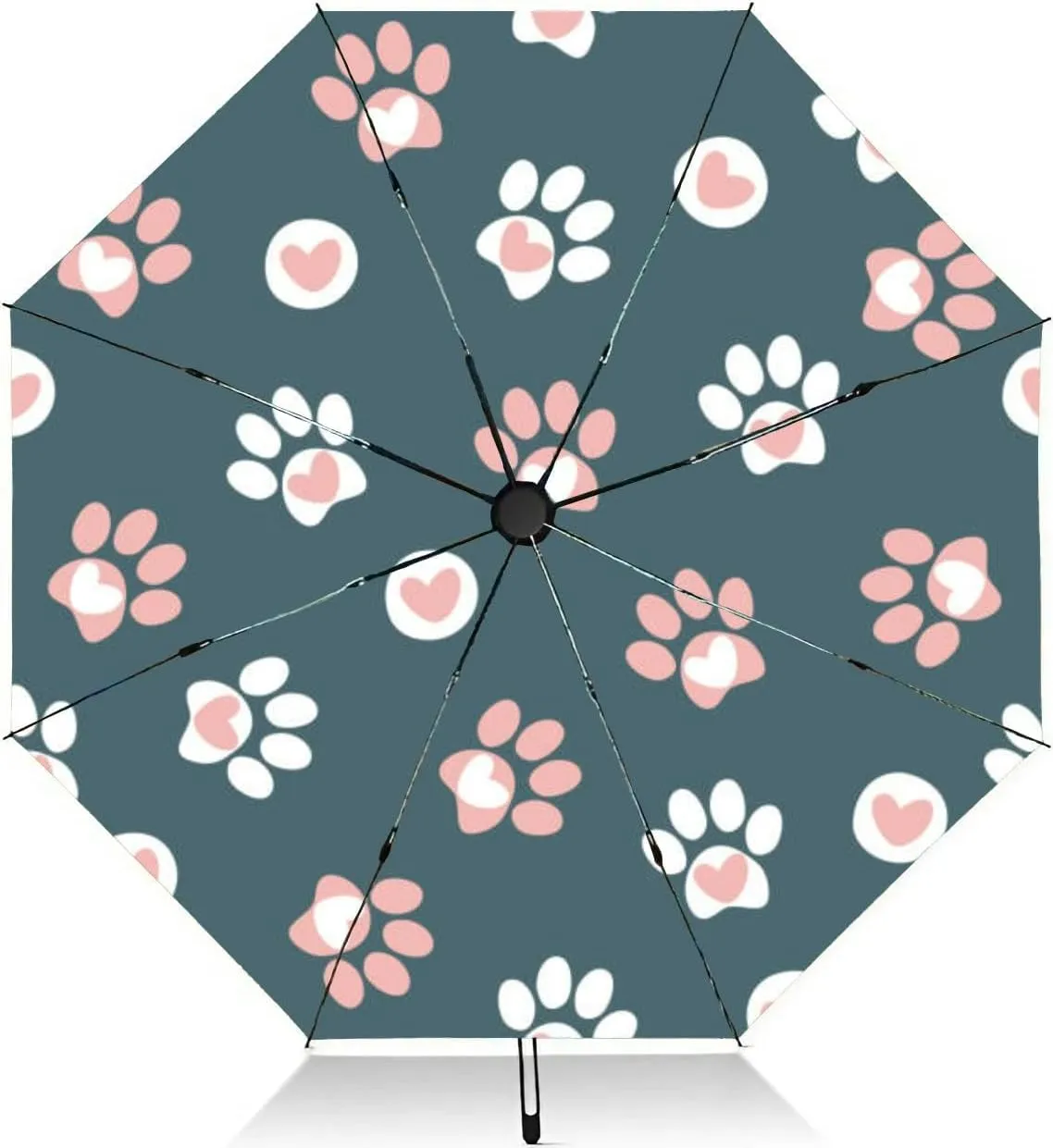 Travel Umbrella for Rain Windproof Summer nature botanical Large daisy flower buds Floral Outline Automatic Cute Portable Compact Umbrella for Women Purse Backpack Car Black Sun UV Protection