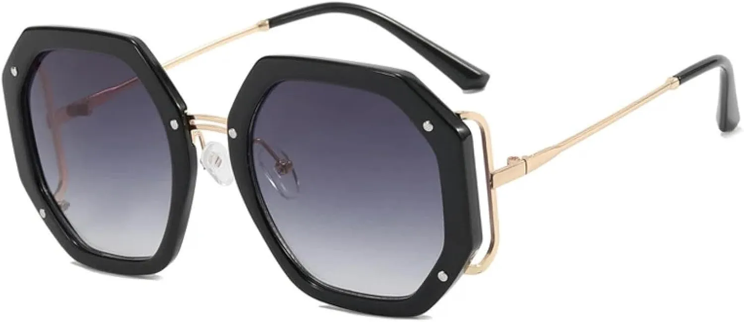 Trendy Sunglasses Women Oversized Polygonal Metal Frame Sun Glasses Female Vintage Travel Shades Eyewear Uv400