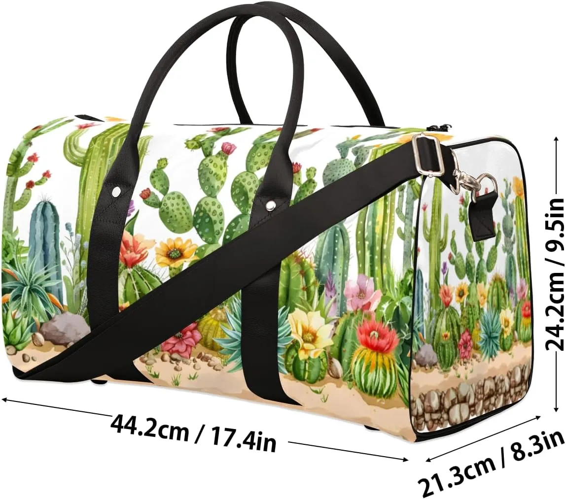 Tropical Cactus Travel Duffle Bag for Women Men Gym Duffel Foldable Bag Waterproof Weekender Desert Style Duffle Tote