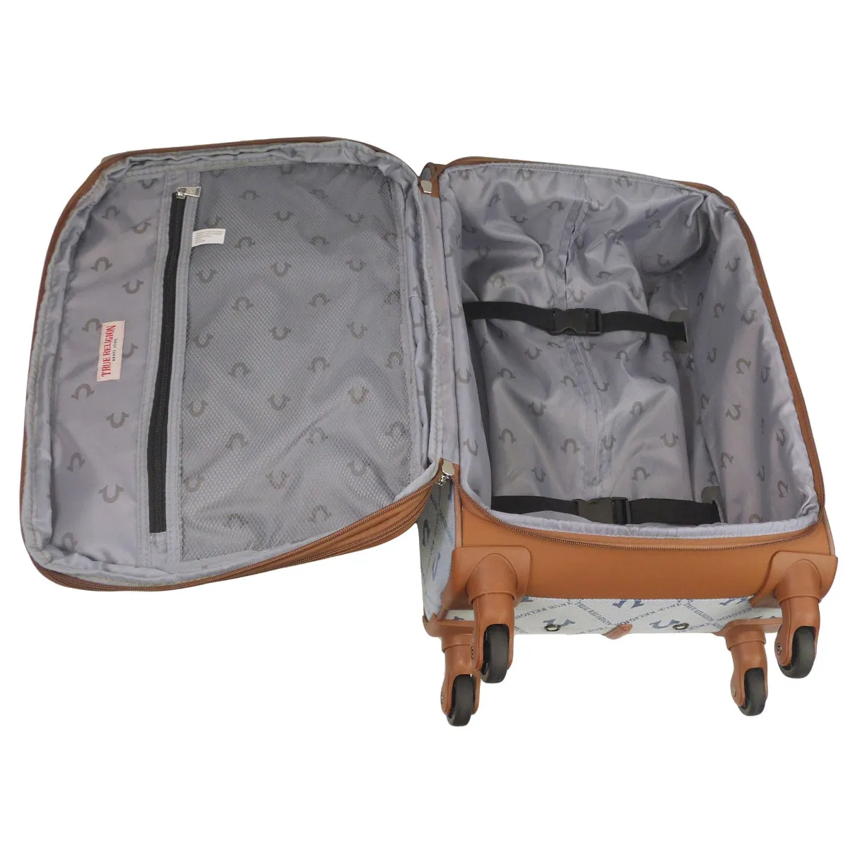 True Religion Light Blue 3-Piece Soft Sided Monogram Spinner Luggage Set