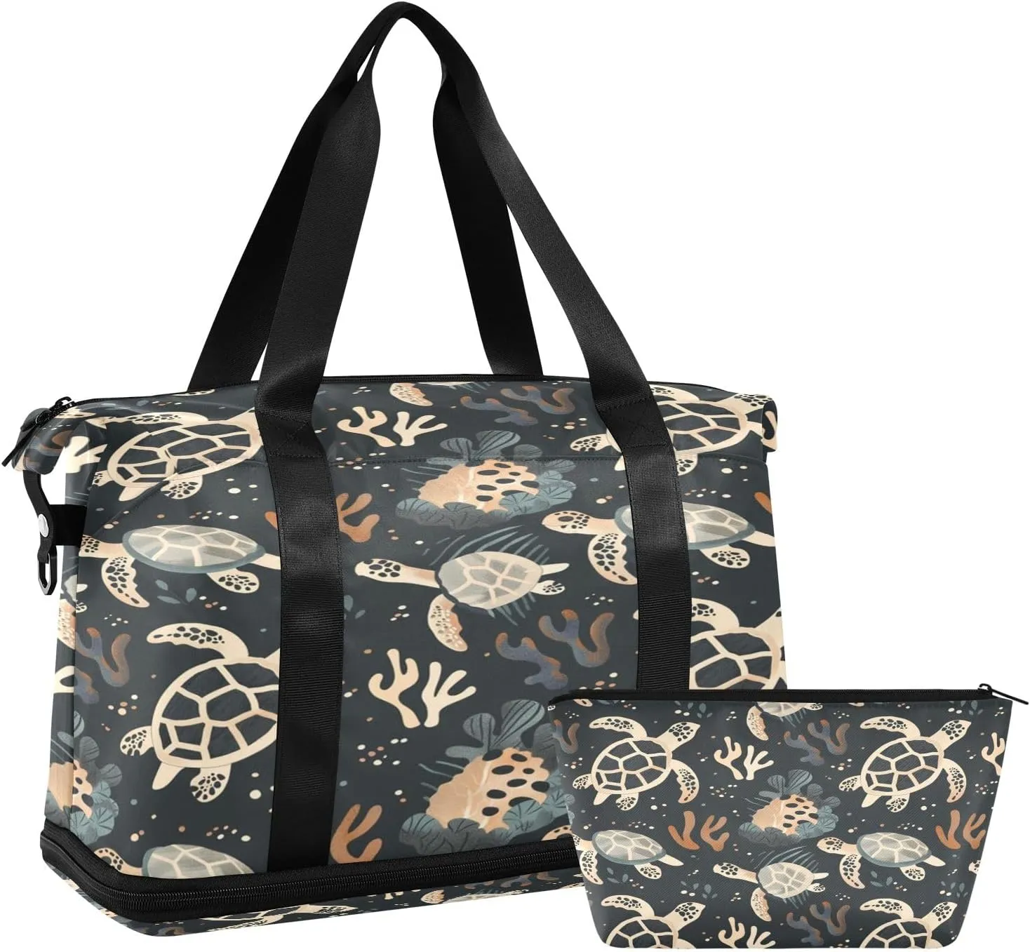 Turtles Seaweed Travel Duffel Bag Waterproof Gym Sport Tote Bag Carry On Weekender Bag with Compartment