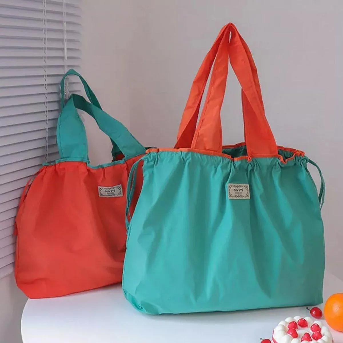 Ultra-Light Foldable Large Capacity Portable Shopping Bag with Drawstring Mouth