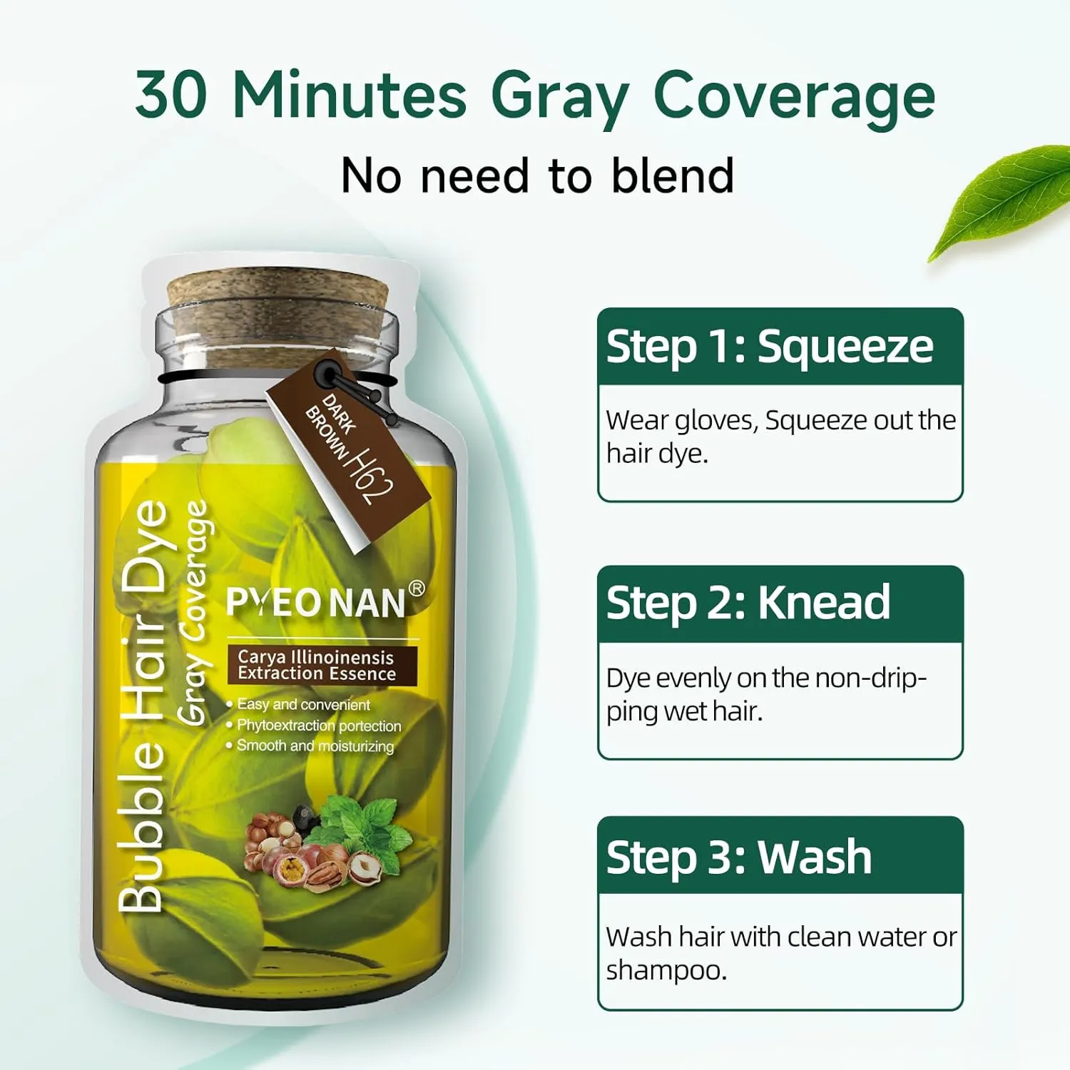 Unisex Bubble Hair Dye with Natural Plant Extracts, 2-in-1 for Gray Coverage and Hair Care, Gray Hair Turns into Black or Dark Brown with Herbal Ingredients,10 Bags Hair Color 5.6 Oz./160g
