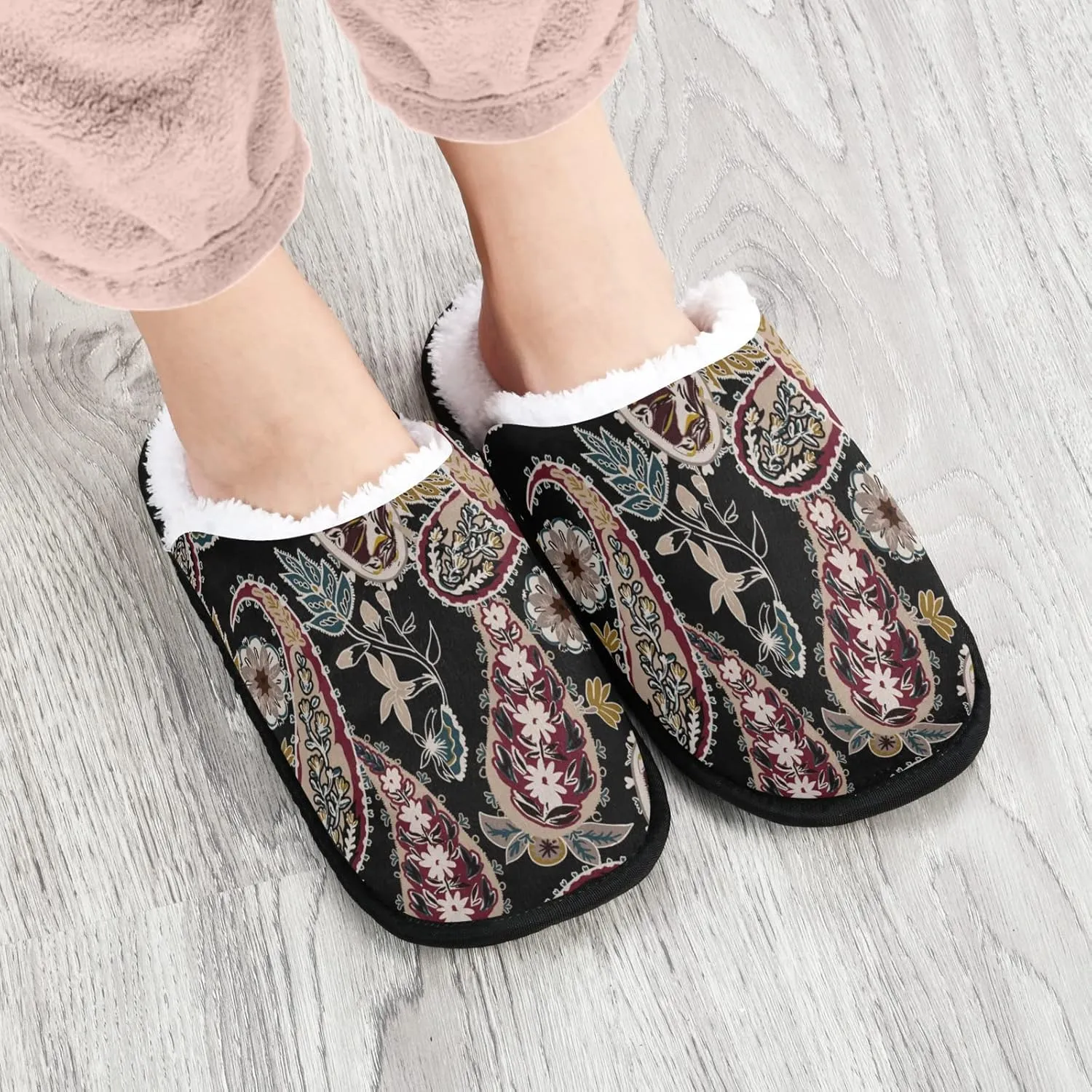 Unisex Slippers Fuzzy Feet Plush Cotton Slippers Anti-Slip Warm House Shoes M/L