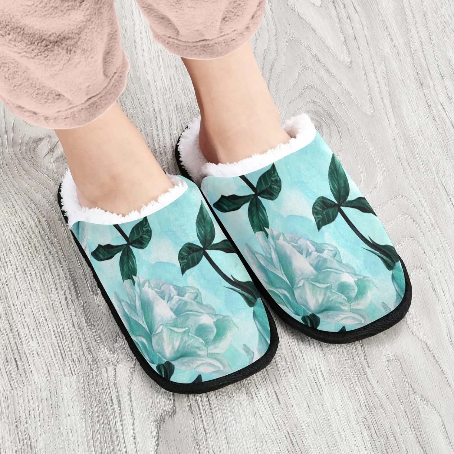 Unisex Slippers Fuzzy Feet Plush Cotton Slippers Anti-Slip Warm House Shoes M/L