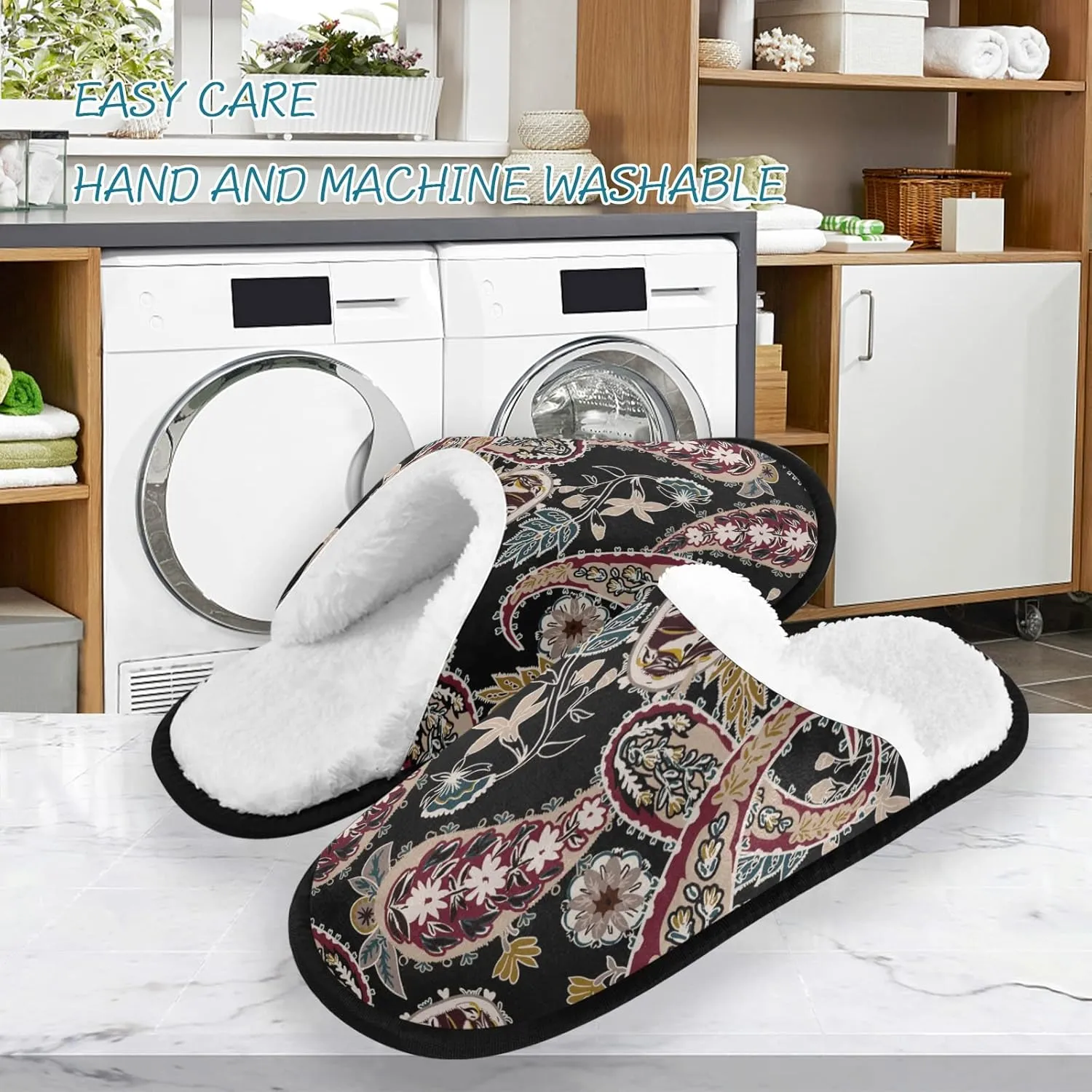Unisex Slippers Fuzzy Feet Plush Cotton Slippers Anti-Slip Warm House Shoes M/L