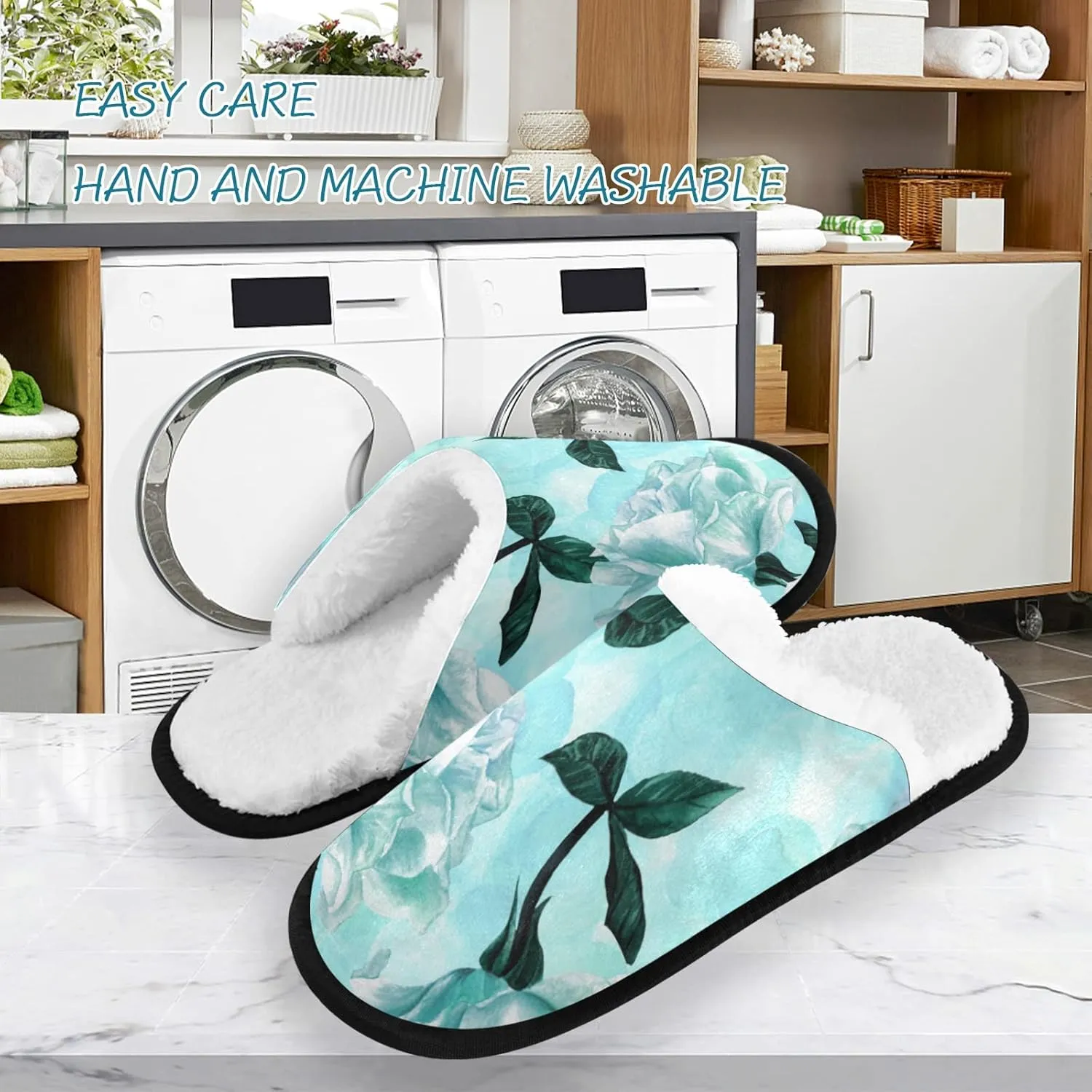 Unisex Slippers Fuzzy Feet Plush Cotton Slippers Anti-Slip Warm House Shoes M/L