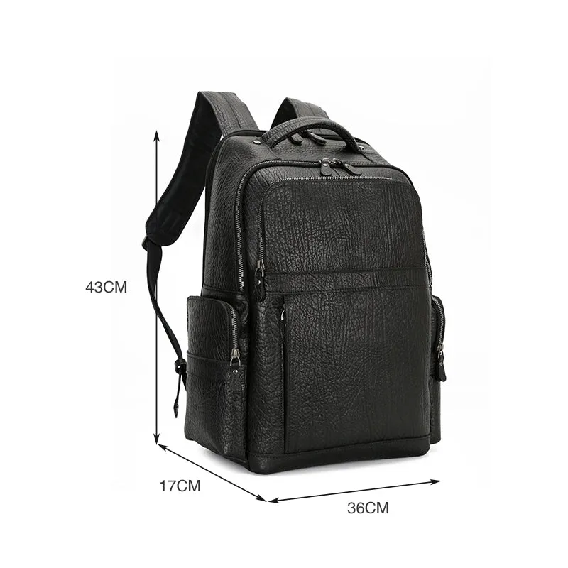 Unisex Stylish Black Leather Backpack with Smart Storage