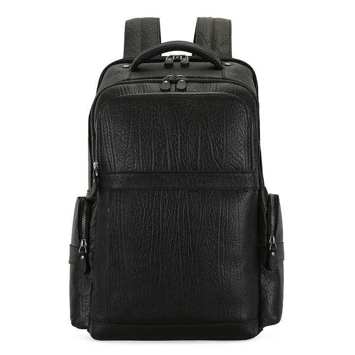 Unisex Stylish Black Leather Backpack with Smart Storage