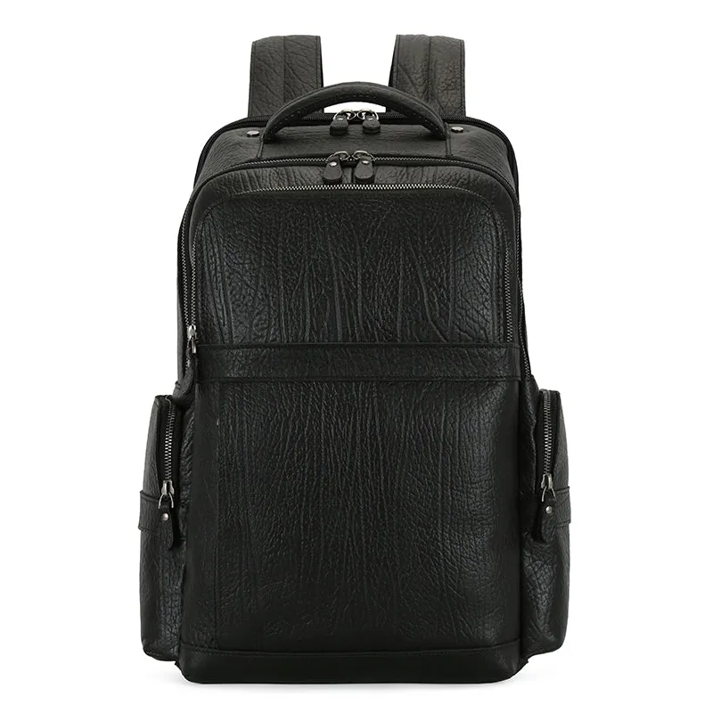 Unisex Stylish Black Leather Backpack with Smart Storage