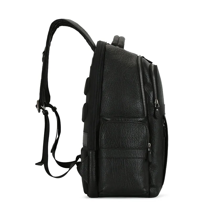 Unisex Stylish Black Leather Backpack with Smart Storage