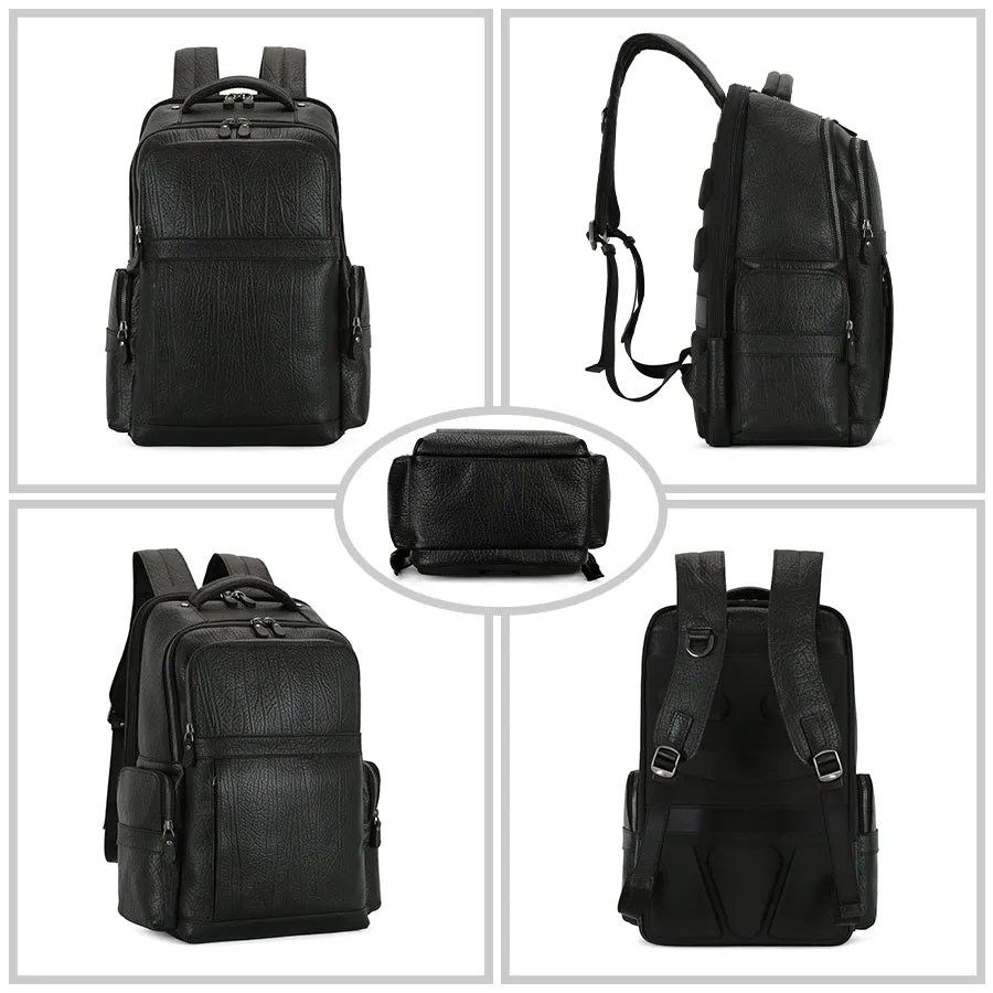 Unisex Stylish Black Leather Backpack with Smart Storage