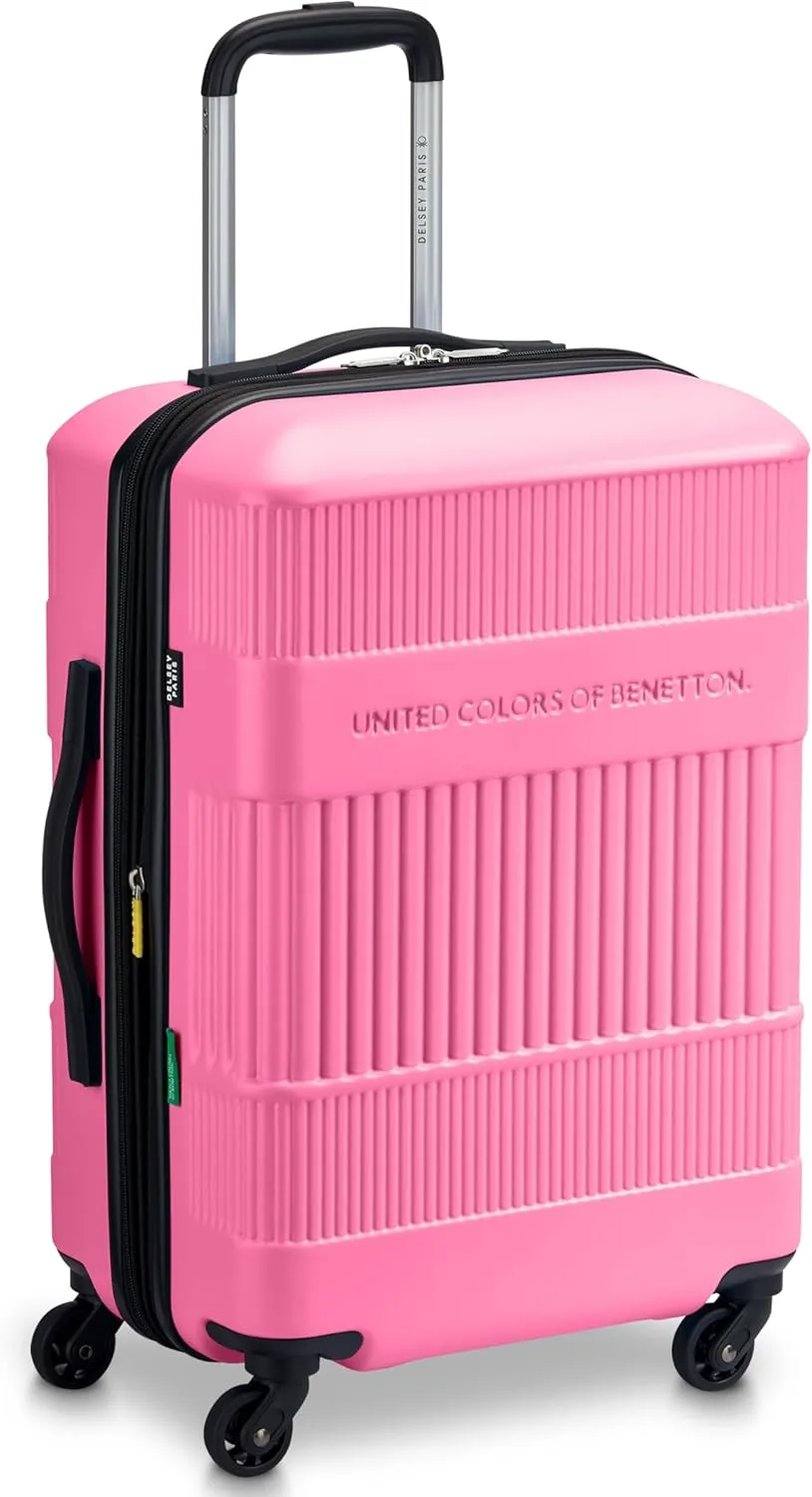 United Colors of Benetton Ribbed Hardside Expandable Luggage with Spinner Wheels, Light Pink, Carry-On 20 Inch
