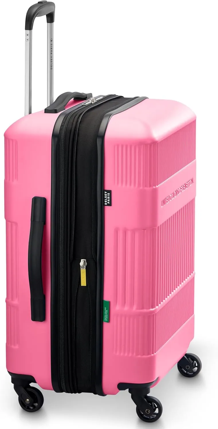 United Colors of Benetton Ribbed Hardside Expandable Luggage with Spinner Wheels, Light Pink, Carry-On 20 Inch