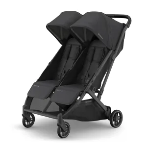 UPPAbaby Minu Duo Side-by-Side Double Stroller - Lightweight   Compact Design for Travel - Easy Fold- from Birth to Toddler - Independent Recline - Jake (Charcoal/Carbon Frame/Black Leather)