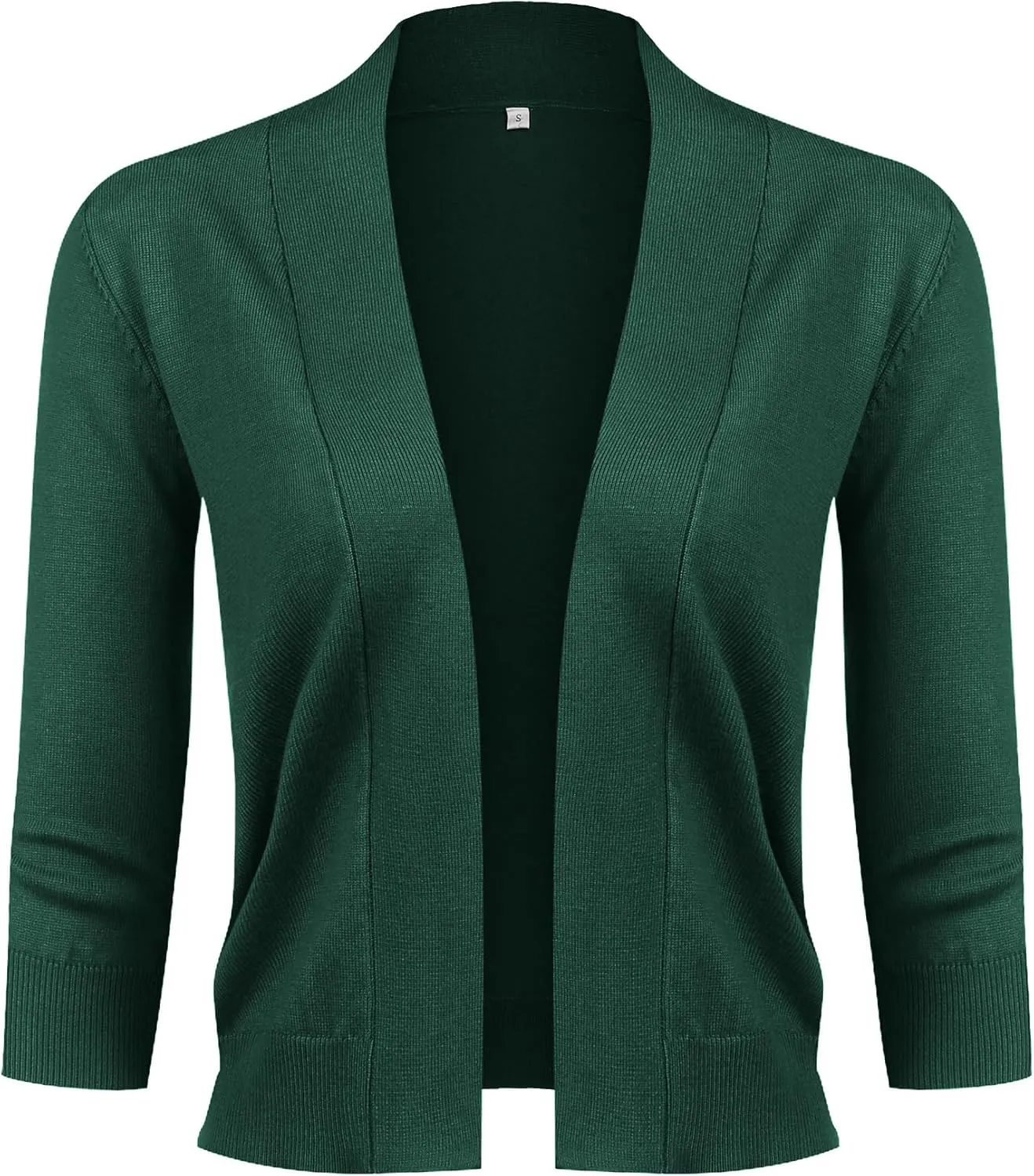URRU Women's Classic 3/4 Sleeve Open Front Cropped Cardigan Sweater Lightweight Knit Short Shrugs