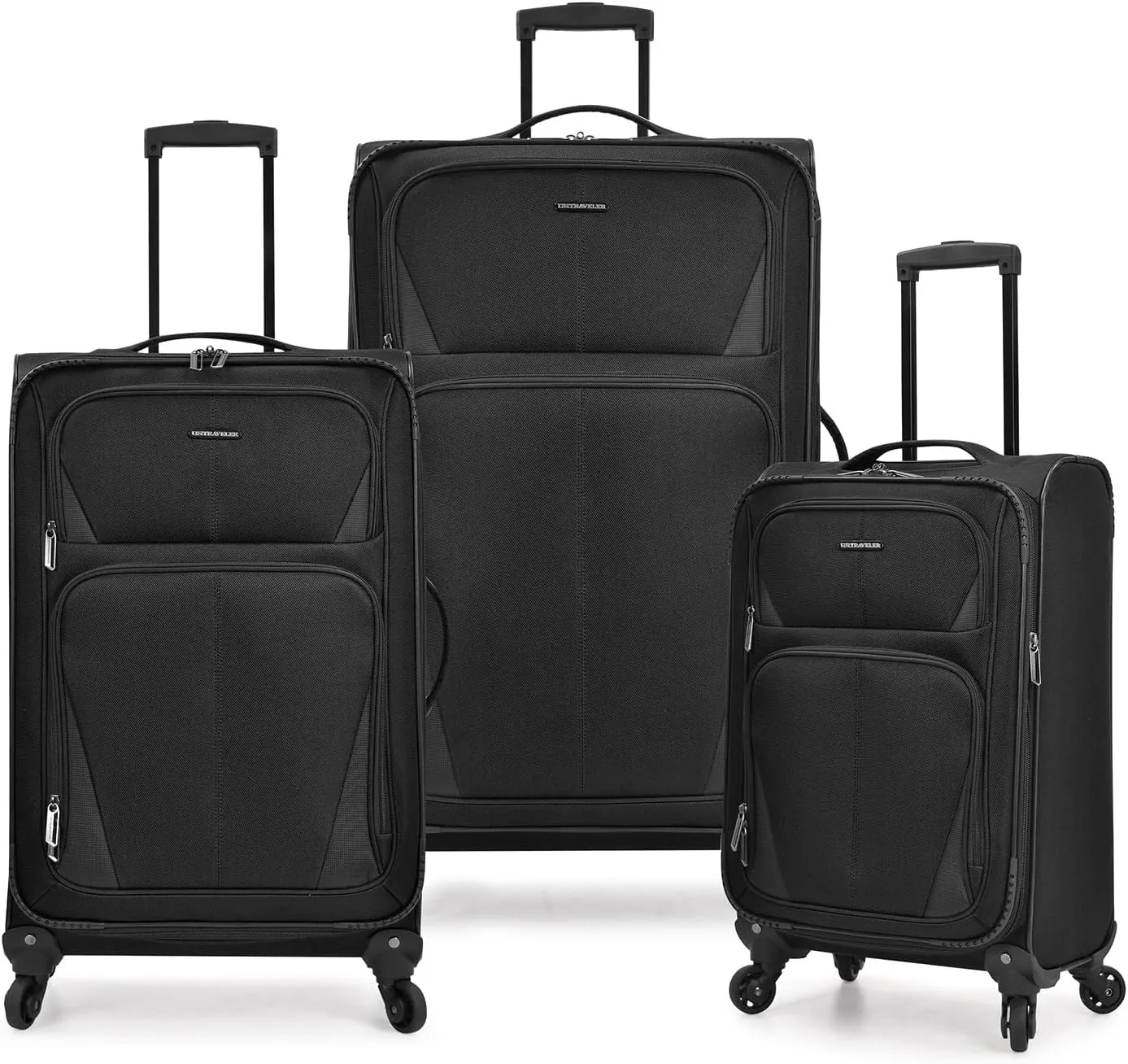 U.S. Traveler Aviron Bay Expandable Softside Spinner Wheels, Black, 3 Piece Luggage
