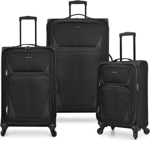 U.S. Traveler Aviron Bay Expandable Softside Spinner Wheels, Black, 3 Piece Luggage