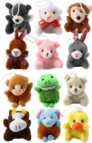 Vaguelly Stuffed Animal Pendant Set 12 Mini Plush Monkey Keychains Decorative Jungle Animal Toys for Backpacks