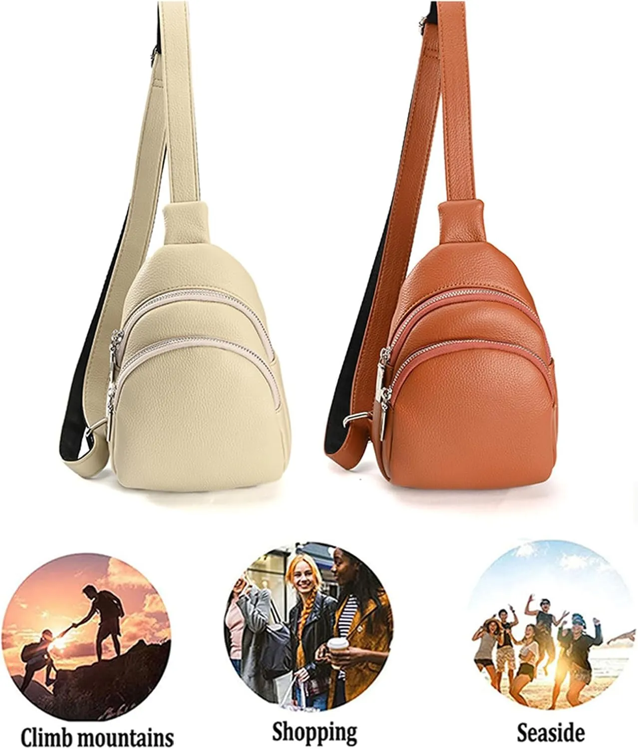 Vegan Leather Multi-Use Sling Bag - Trendy Crossbody for Women,Fanny Pack with Adjustable Strap for Men & Women (Beige)