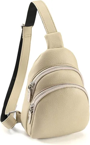 Vegan Leather Multi-Use Sling Bag - Trendy Crossbody for Women,Fanny Pack with Adjustable Strap for Men & Women (Beige)