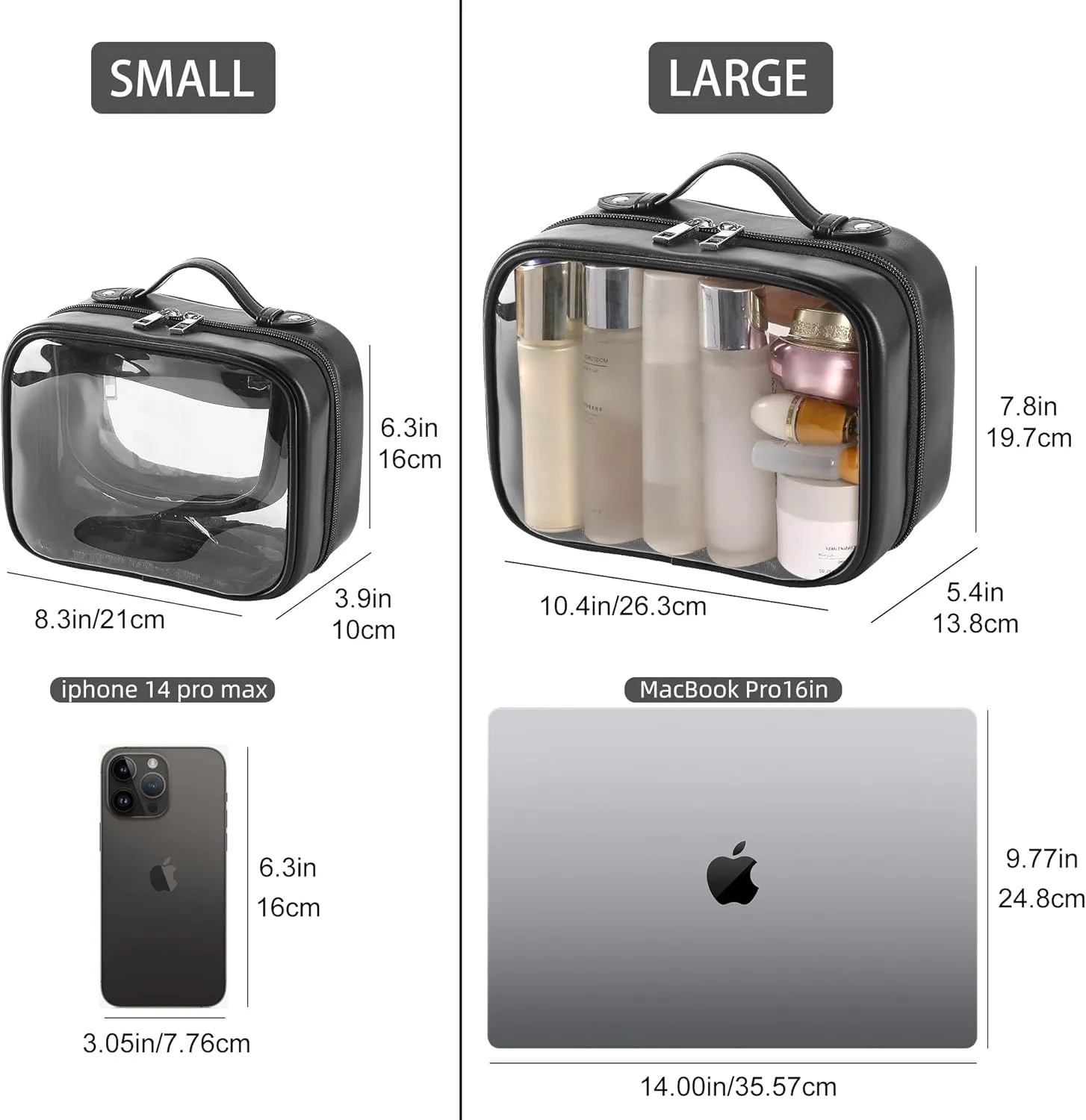 Veki Transparent Makeup Bag Travel Cosmetic Bags Case Waterproof Toiletries Bag Large Capacity Open Storage Bags Organizer With Zipper, Portable Make Up Organizer for Women and Girls