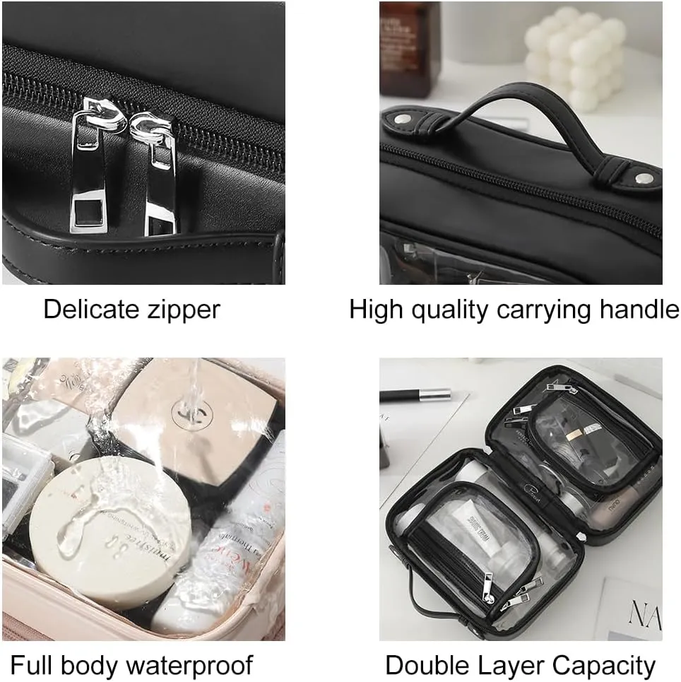 Veki Transparent Makeup Bag Travel Cosmetic Bags Case Waterproof Toiletries Bag Large Capacity Open Storage Bags Organizer With Zipper, Portable Make Up Organizer for Women and Girls