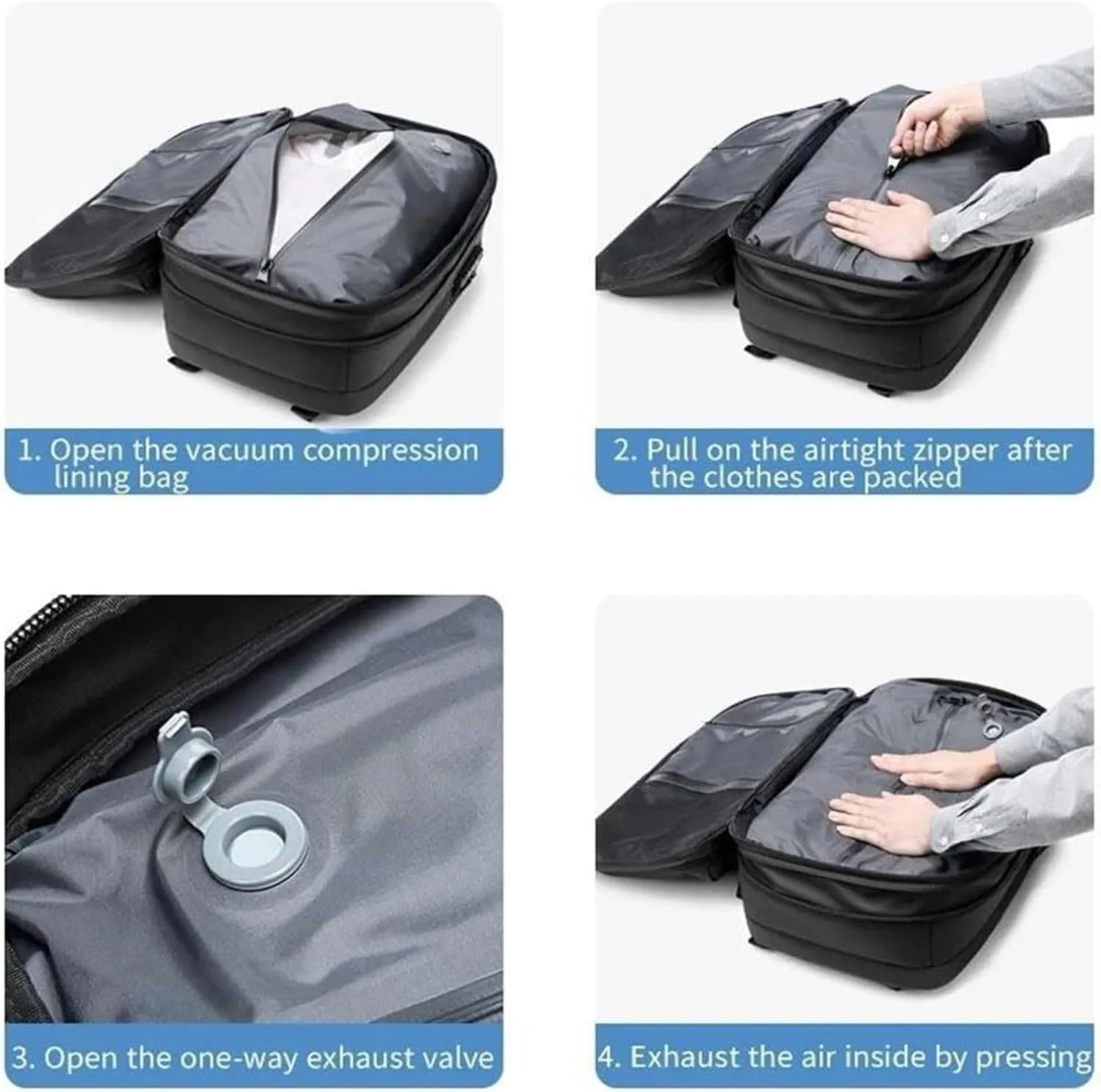Veloutte Travel Backpack, 60l Vacpack Backpack with Vacuum, Multifunctional Waterproof Expandable Anti-Theft Pack (Grey-2.0 With Air Pump)