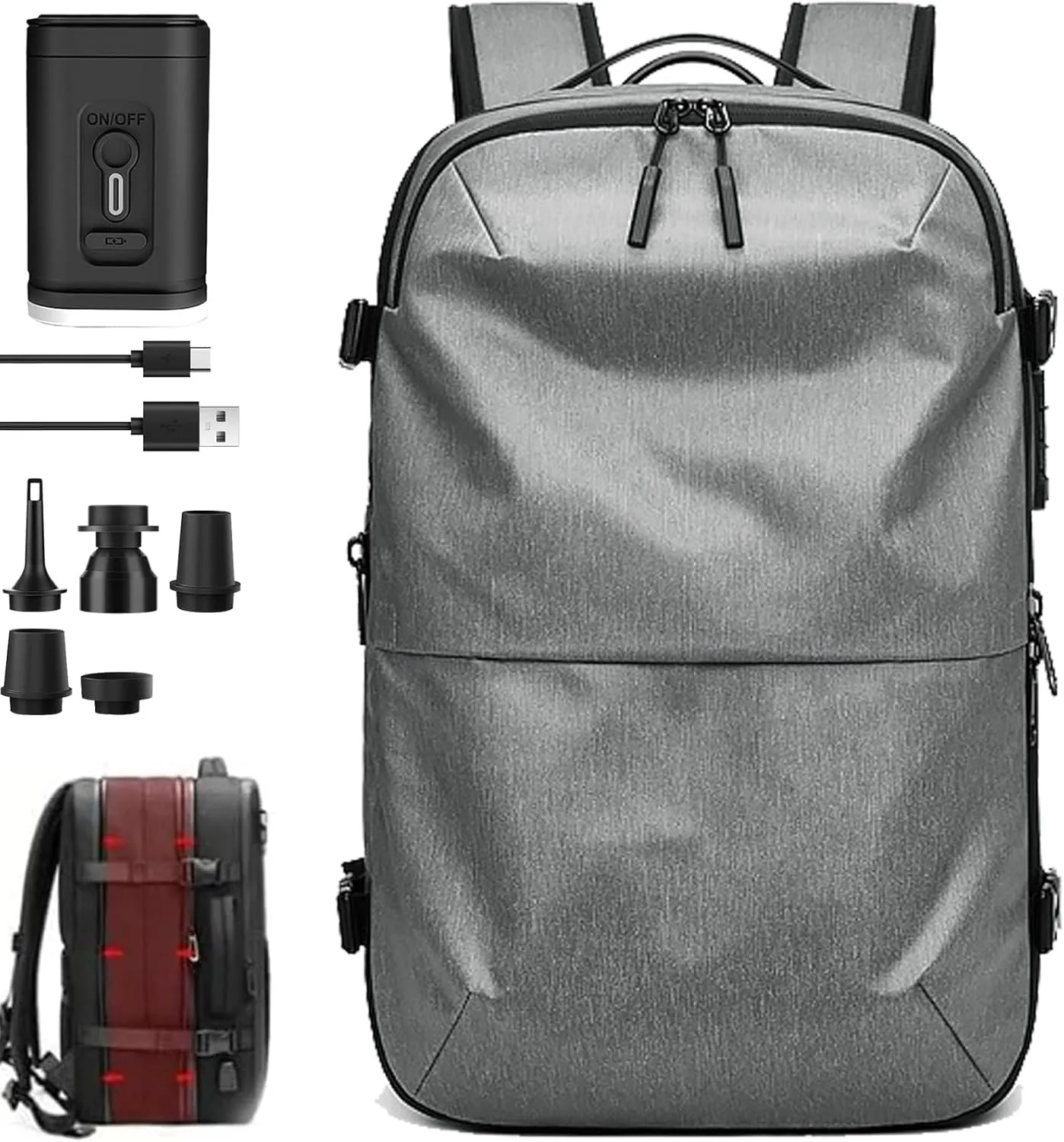 Veloutte Travel Backpack, 60l Vacpack Backpack with Vacuum, Multifunctional Waterproof Expandable Anti-Theft Pack (Grey-2.0 With Air Pump)