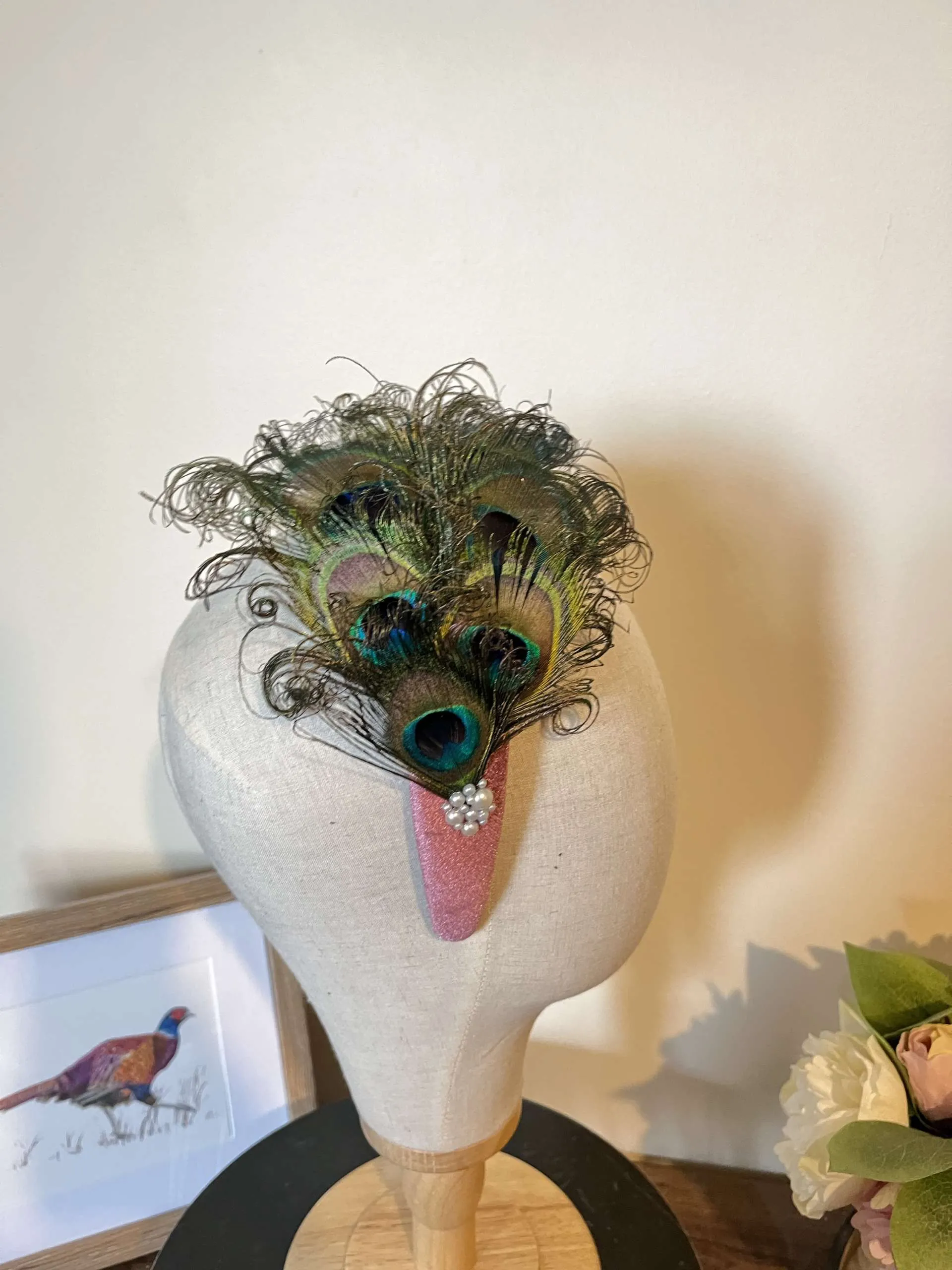 Velvet and Peacock feather Alice Band