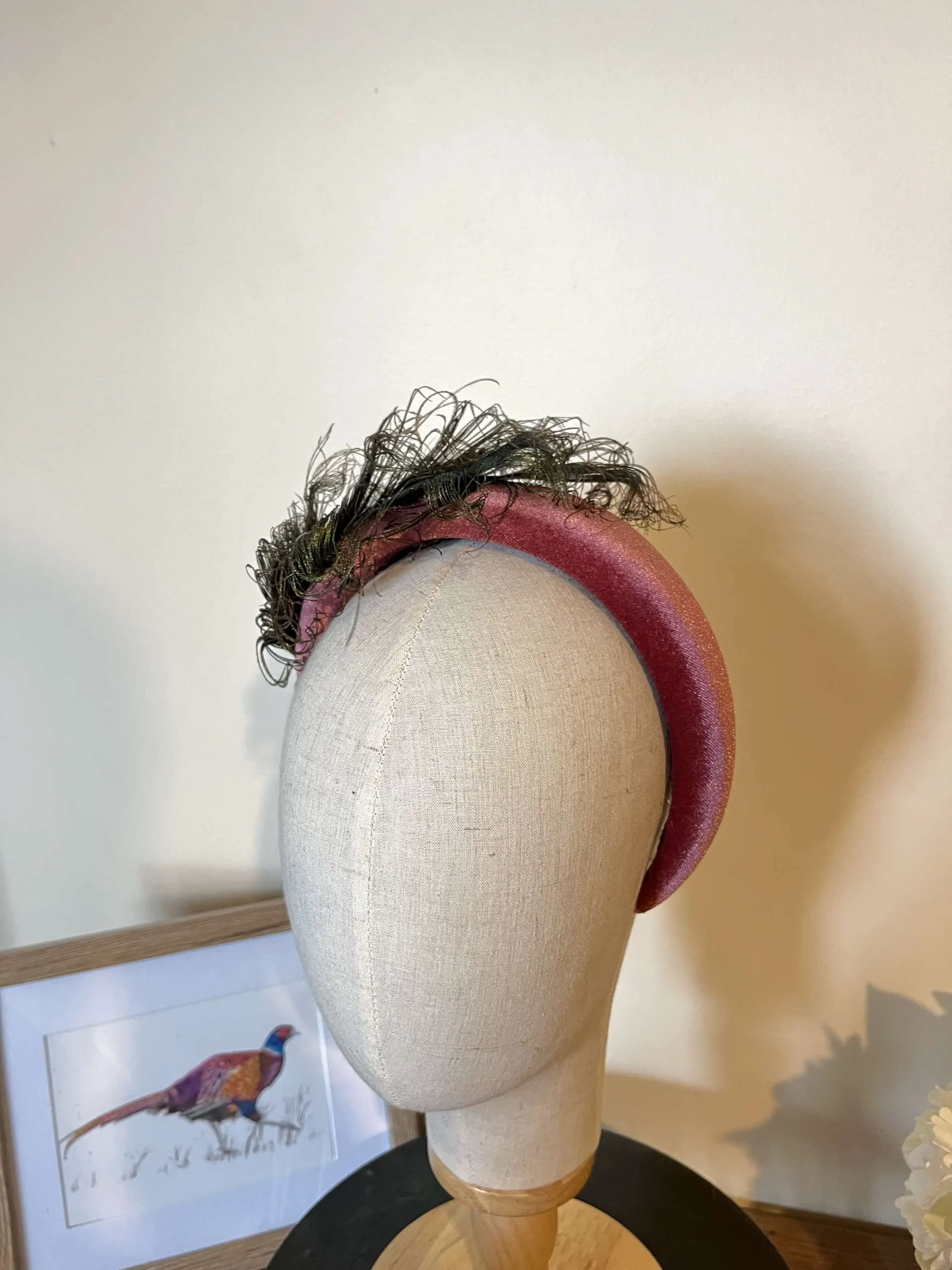 Velvet and Peacock feather Alice Band