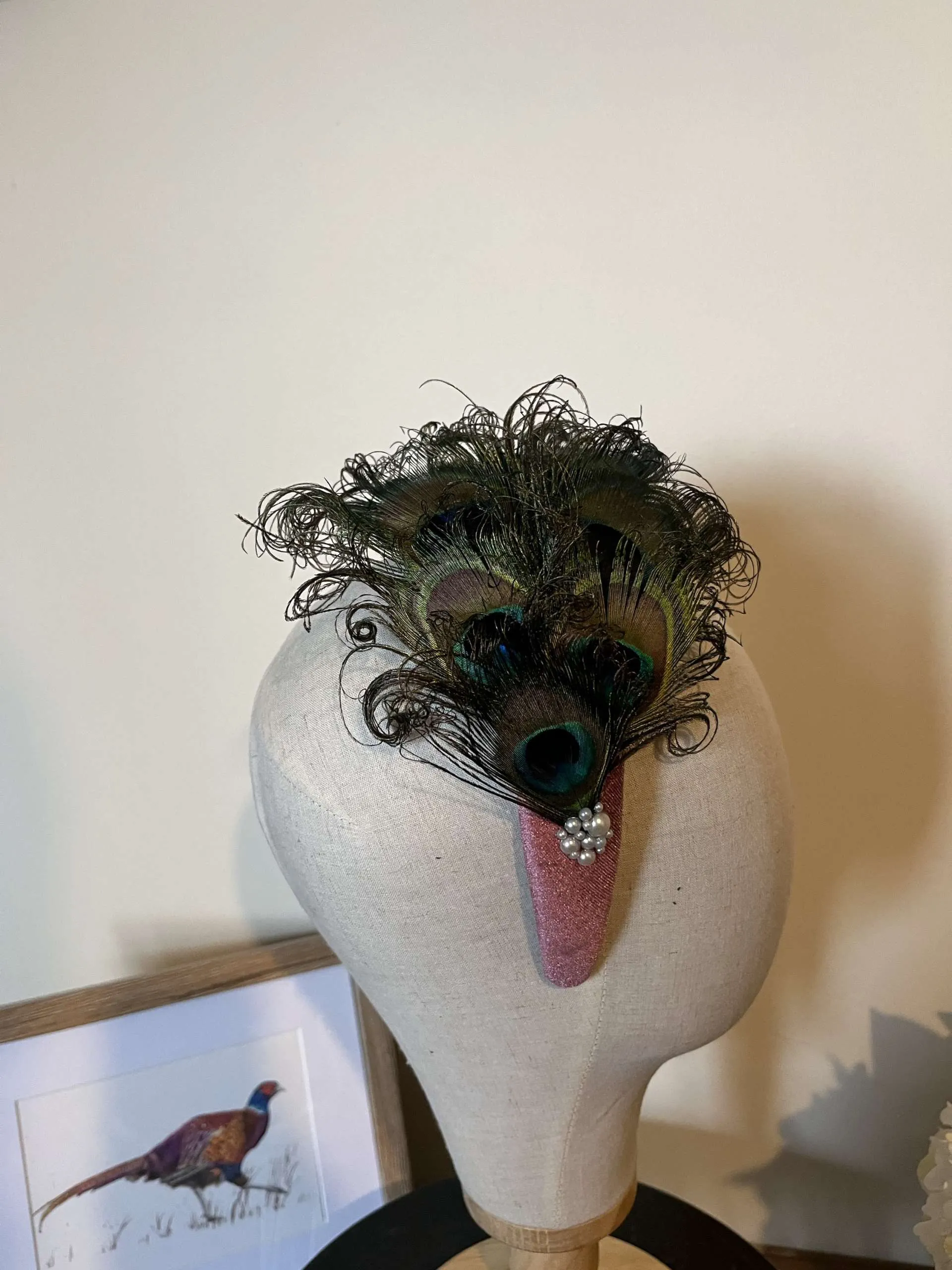 Velvet and Peacock feather Alice Band