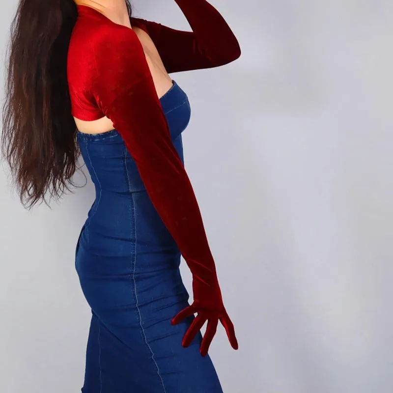 Velvet Bolero Gloves (Black, Burgundy, Red)