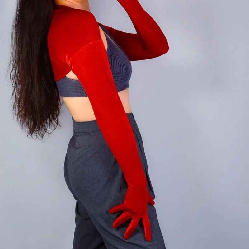 Velvet Bolero Gloves (Black, Burgundy, Red)