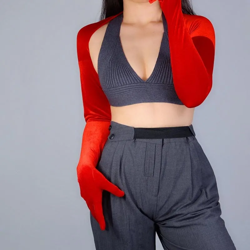 Velvet Bolero Gloves (Black, Burgundy, Red)