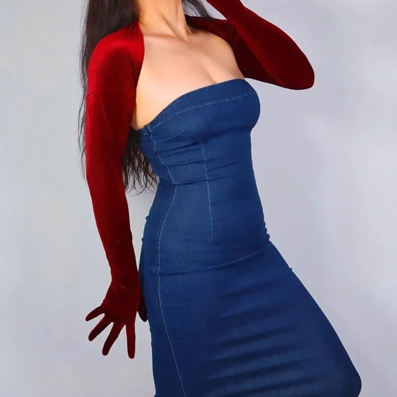 Velvet Bolero Gloves (Black, Burgundy, Red)