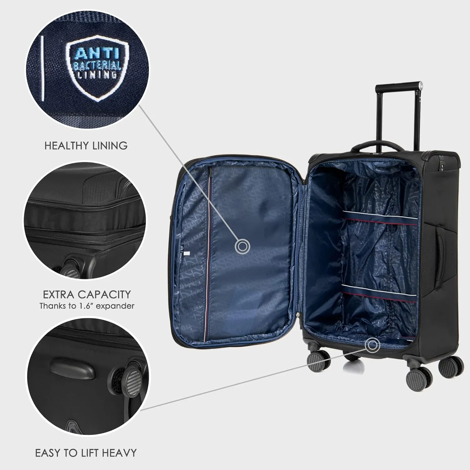 Verage Toledo Softside Expandable Luggage with Spinner Wheels, Lightweight Suitcase with Flashlight, Men and Women,Black, Checked-Large 29-Inch
