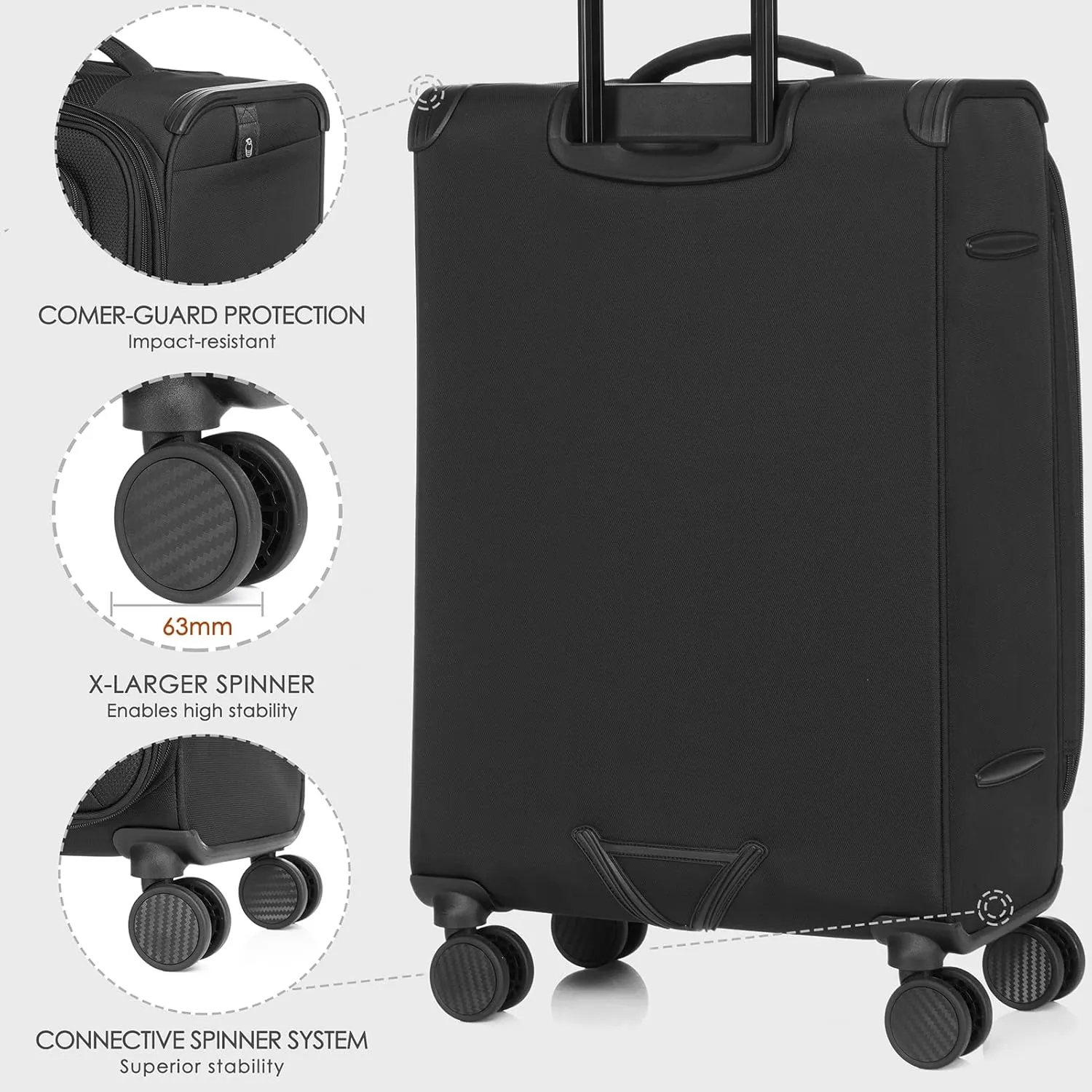 Verage Toledo Softside Expandable Luggage with Spinner Wheels, Lightweight Suitcase with Flashlight, Men and Women,Black, Checked-Large 29-Inch