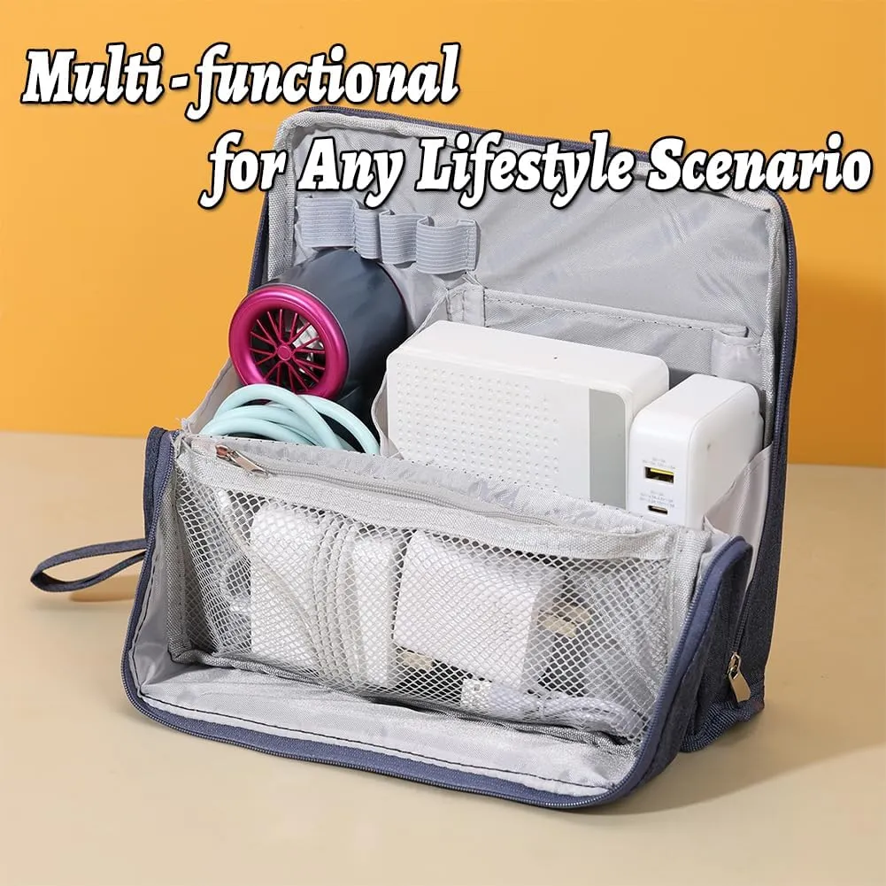 Vertical Makeup Organizer Bag, Relevanton Standing Makeup Bag Portable, Large Capacity, Doresty Standing Makeup Bag Smart Partitioning, Multi-Purpose Oxford Cloth (Gray)