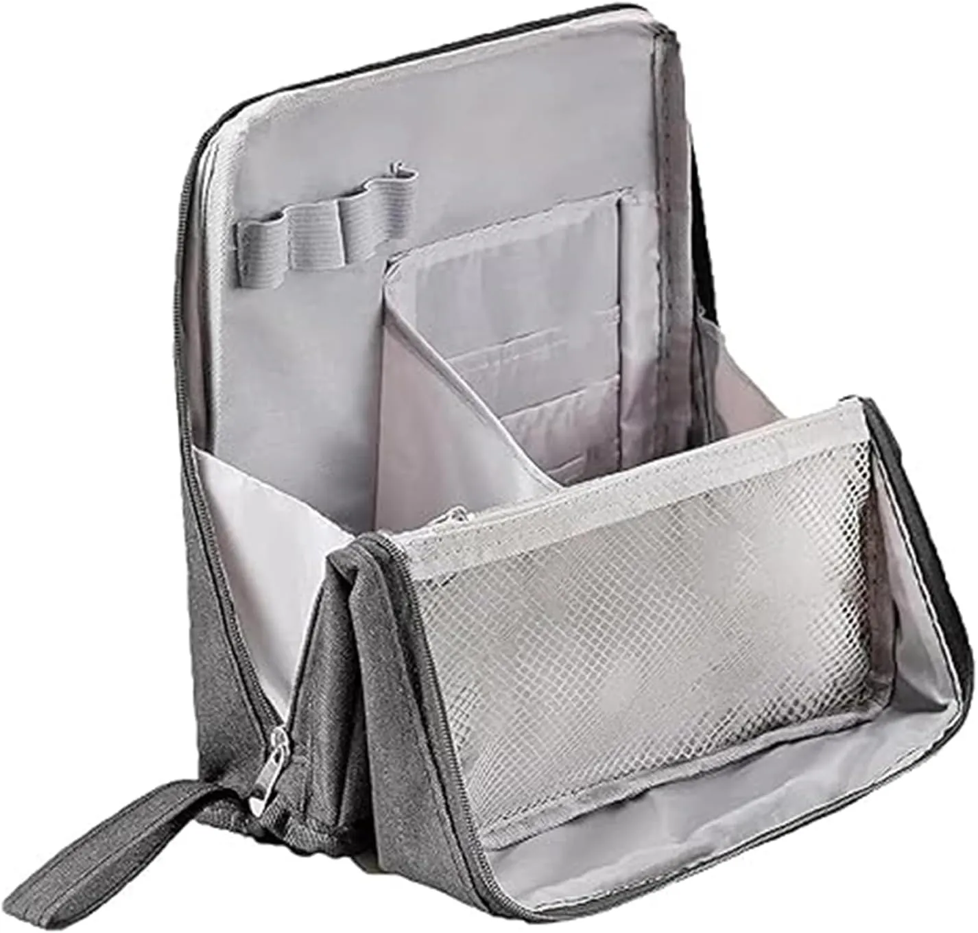 Vertical Makeup Organizer Bag, Relevanton Standing Makeup Bag Portable, Large Capacity, Doresty Standing Makeup Bag Smart Partitioning, Multi-Purpose Oxford Cloth (Gray)