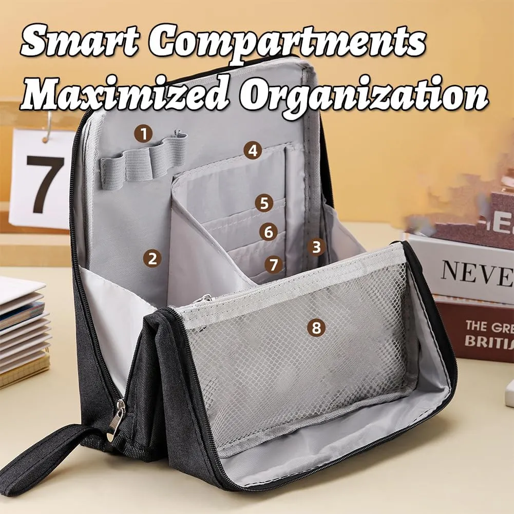 Vertical Makeup Organizer Bag, Relevanton Standing Makeup Bag Portable, Large Capacity, Doresty Standing Makeup Bag Smart Partitioning, Multi-Purpose Oxford Cloth (Gray)