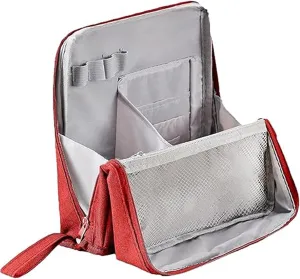 Vertical Makeup Organizer Bag, Relevanton Standing Makeup Bag Portable, Large Capacity, Doresty Standing Makeup Bag Smart Partitioning, Multi-Purpose Oxford Cloth(Red)